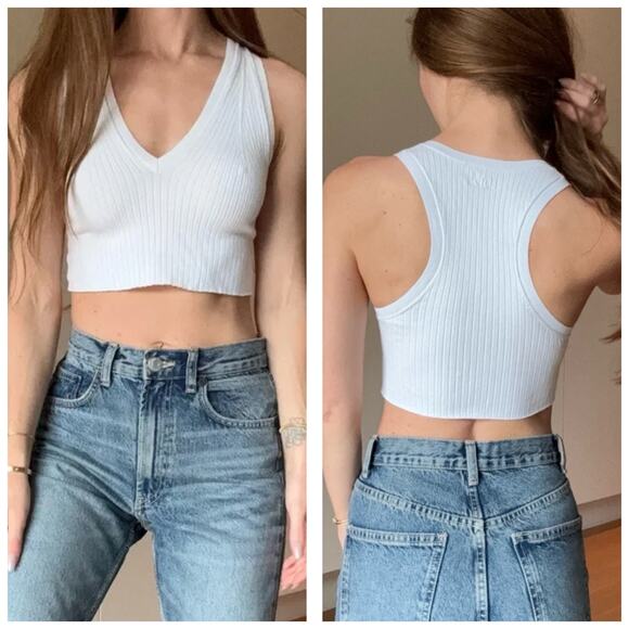 KITH White Ribbed V Neck Tank Top Size XS Cropped Logo Classic Minimalist Chic - Picture 1 of 8